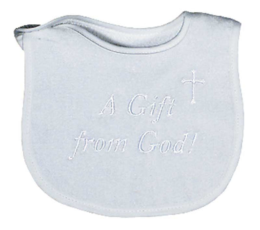 R6035W "A Gift from God" White Embroidered Bib