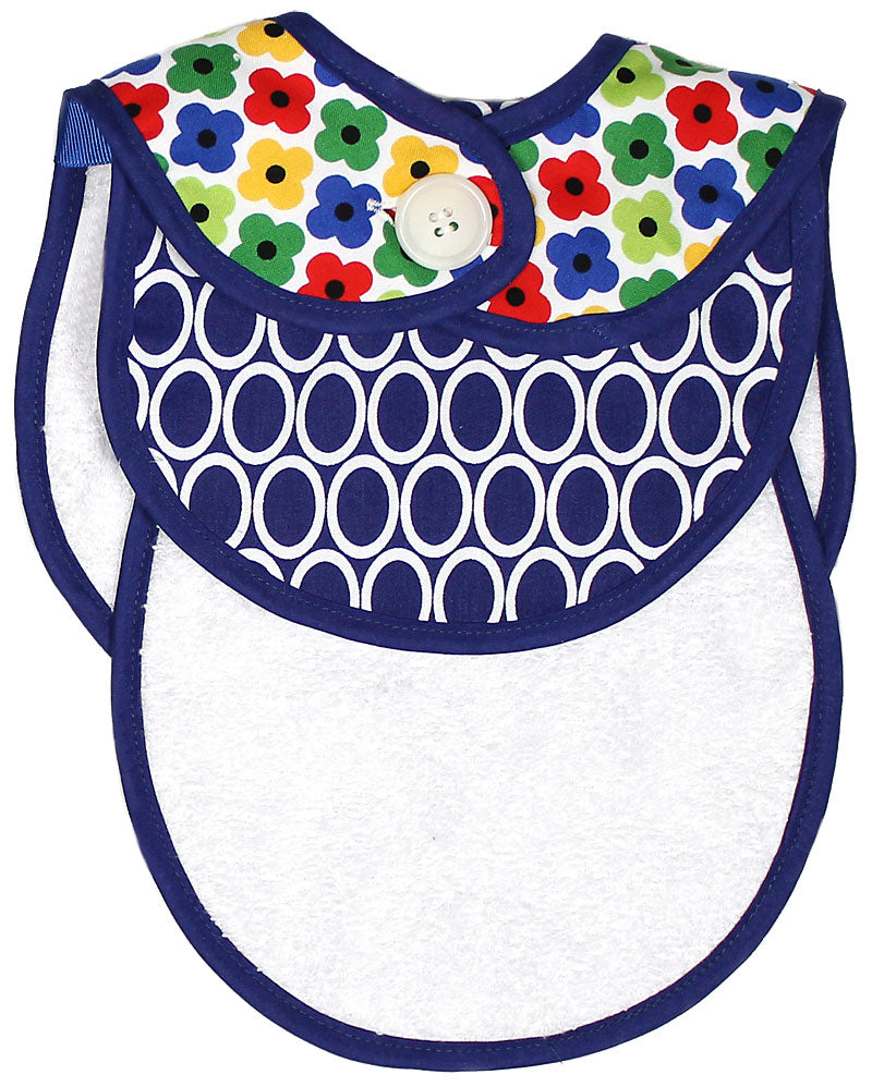 R22105 Navy Floral Bib & Burp Gift Set
