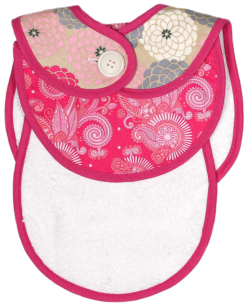 R22305 Hot Pink Floral Bib & Burp Gift Set