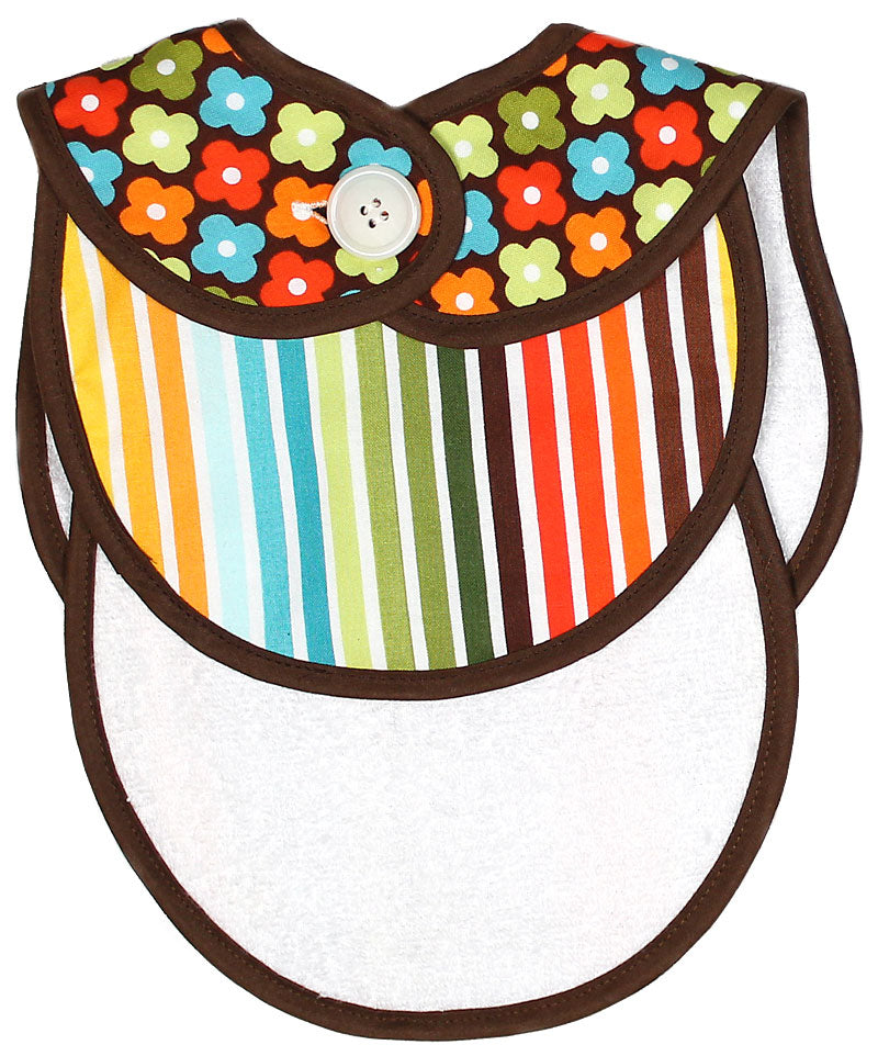 #22405 Brown Floral Bib & Burp Gift Set