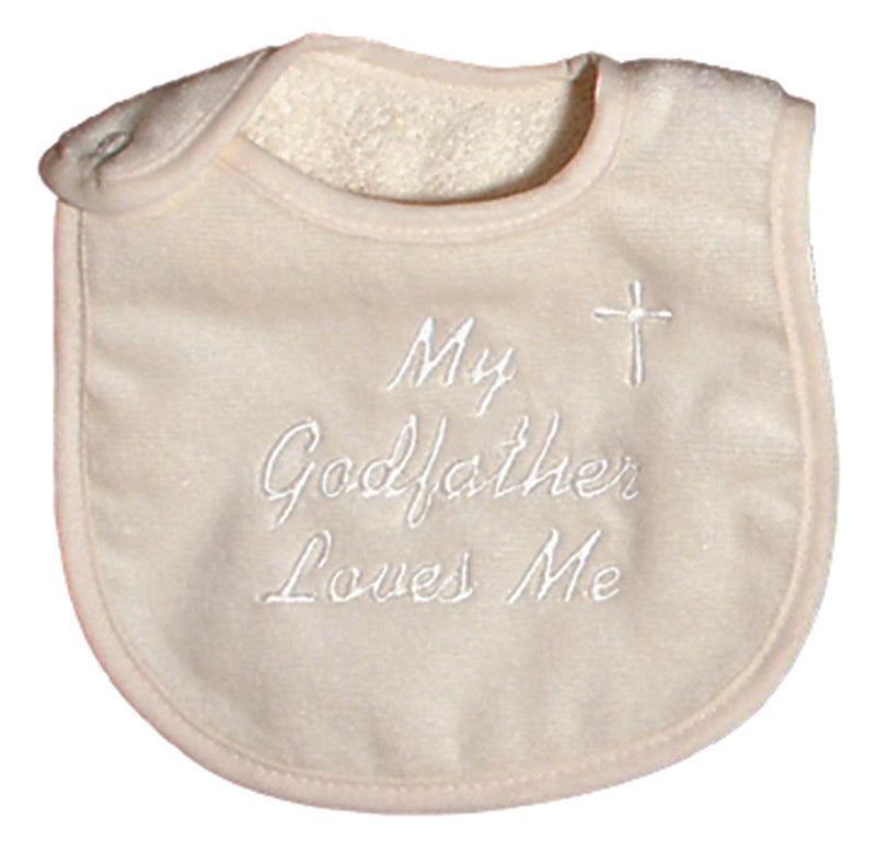 #6110 "My Godmother, Godfather Loves Me" Ivory Bib
