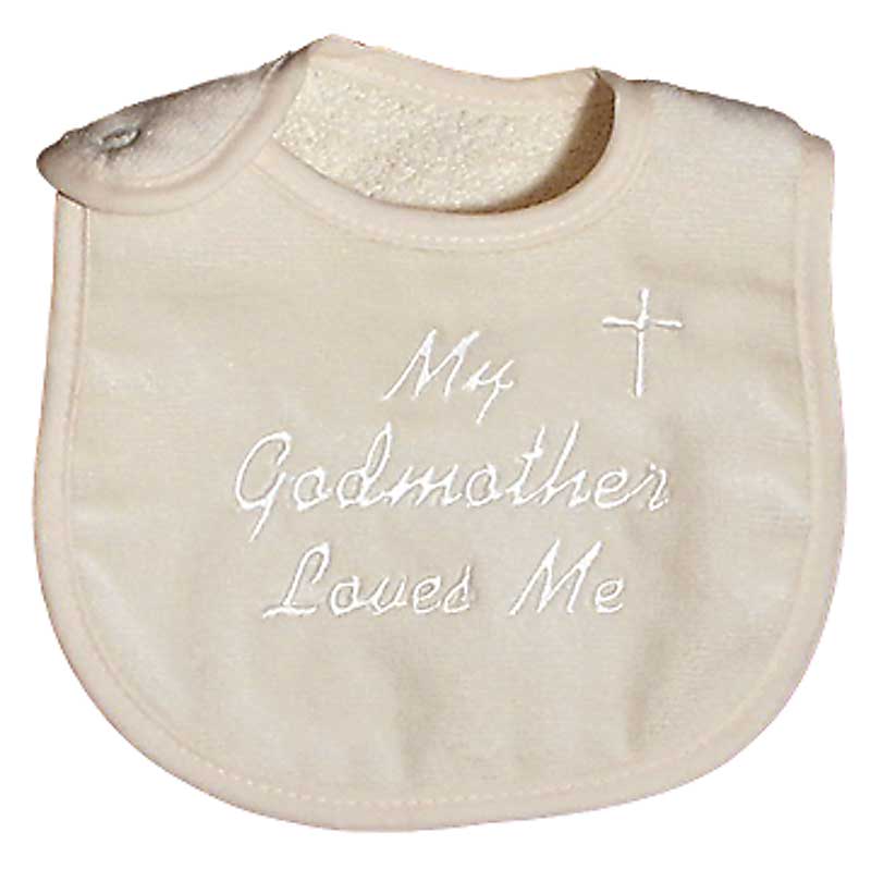 #6110 "My Godmother, Godfather Loves Me" Ivory Bib