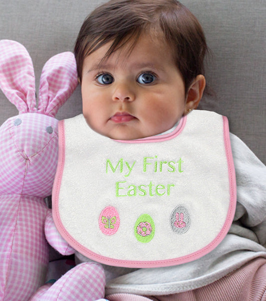 R6401EP "My First Easter" Embroidered Pink Bib
