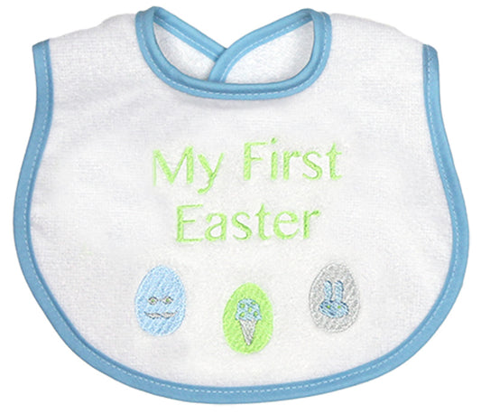R6401EB "My First Easter" Embroidered Blue Bib