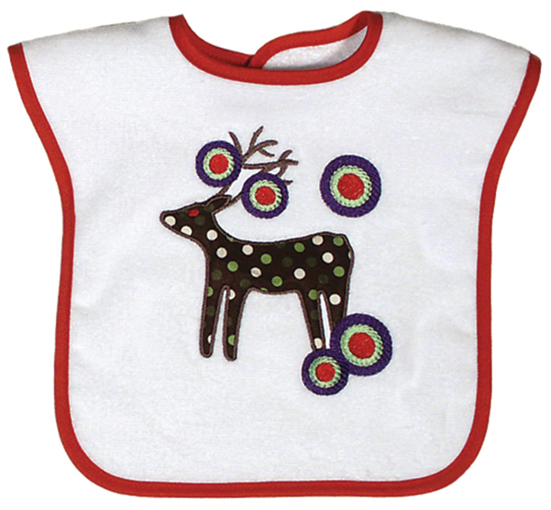 #6418X Christmas Tree and Reindeer Appliqued and Embroidered Bibs