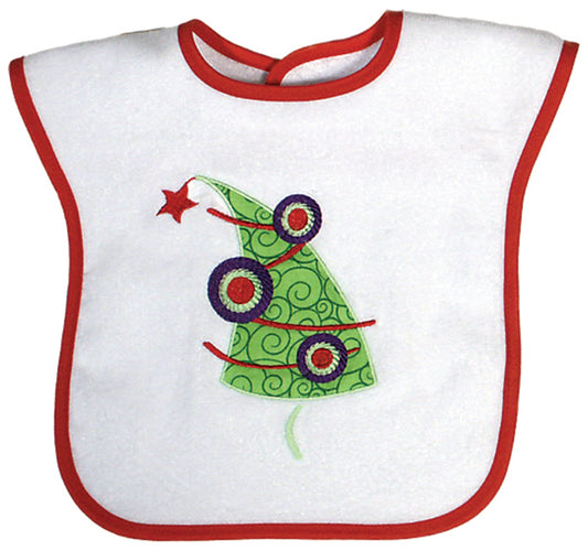 #6418X Christmas Tree and Reindeer Appliqued and Embroidered Bibs