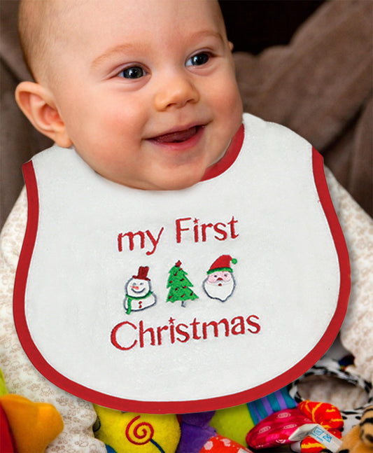 #6460X "My First Christmas" Embroidered Bib