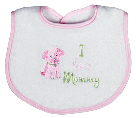#6651 "I Love Mommy, Daddy" Embroidered Girl Bib