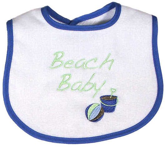 R6678EB "Beach Baby" Embroidered Blue Bib
