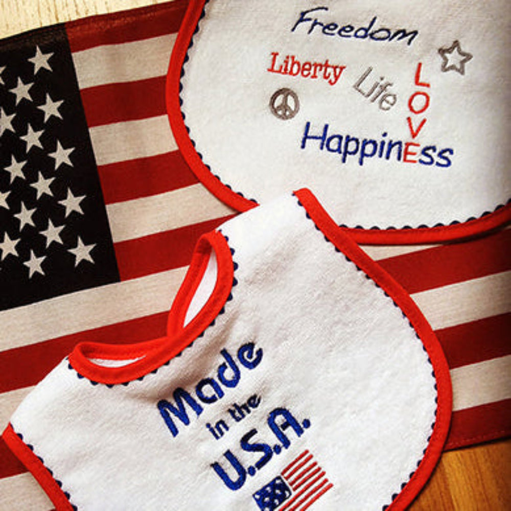 #6741E "Made in the USA, Freedom, Liberty, etc." Embroidered Bib