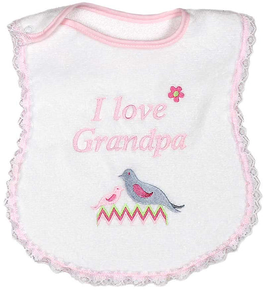 #6751 "I Love Grandpa, Grandma" Embroidered Girl Bib