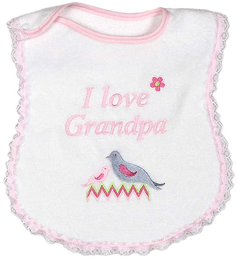 R6751P "I Love Grandpa" Embroidered Pink Bib