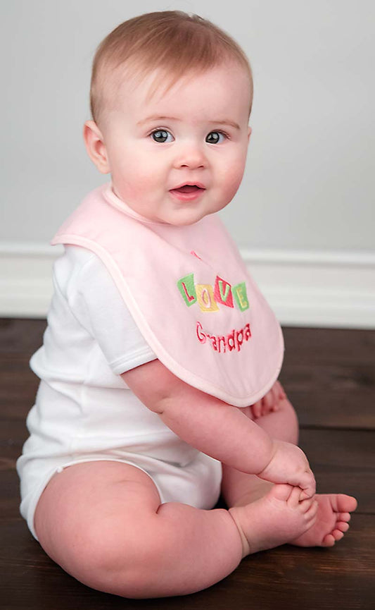 R6956P "I Love Grandpa" Embroidered Pink Bib