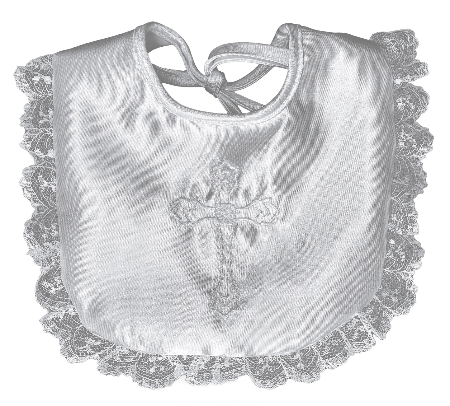 #7300  White Satin Embroidered Cross Bib