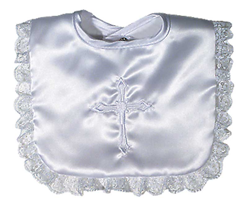 #7350  White Satin Embroidered Cross Bib