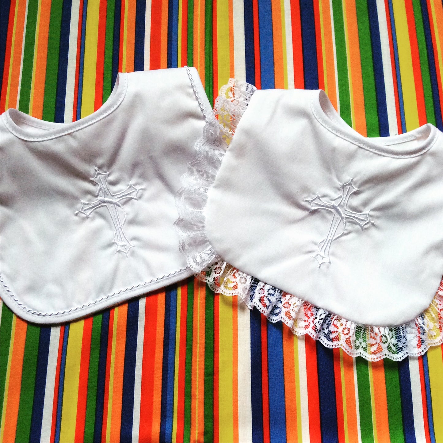 #7610  White Cotton Embroidered Cross Bib