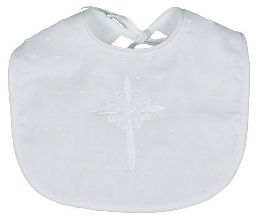 R7700P Cotton Cross Christening Embroidered White Bib